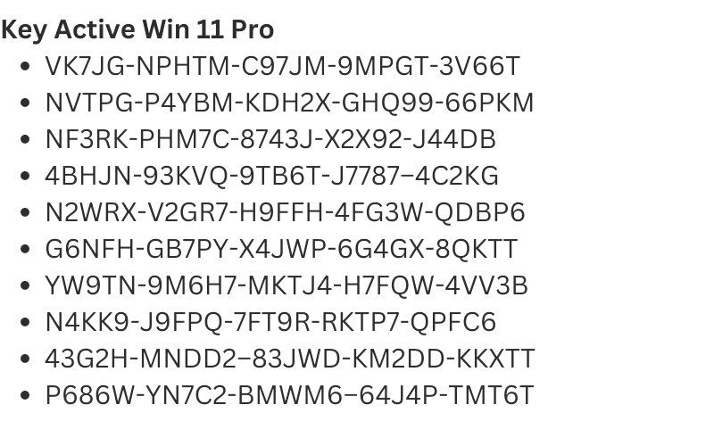Một số Key Active Win 11 Pro